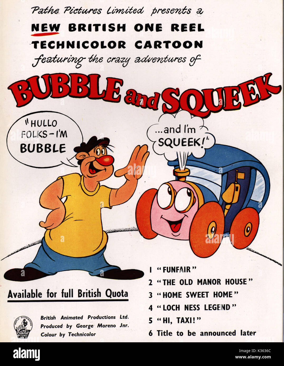 Bolla e SQUEEK BRITISH UNA BOBINA TECHNICOLOR Cartoni animati Foto Stock