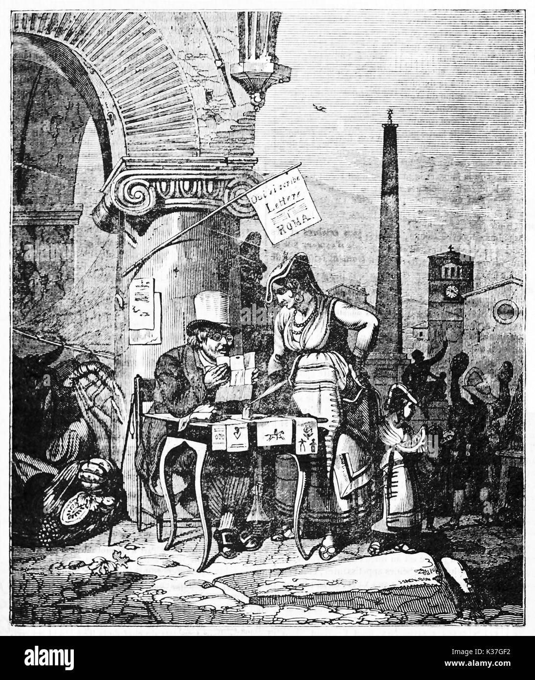 Vecchia illustrazione di un pubblico scrittore in Italia. Da autore non identificato, pubblicato il Magasin pittoresco, Parigi, 1834 Foto Stock