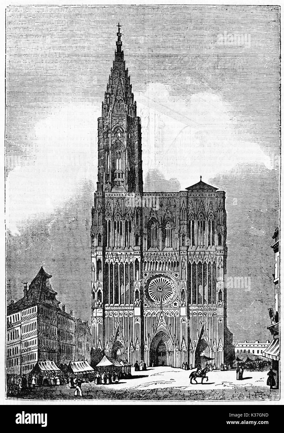 Vecchio vista esterna della cattedrale di Strasburgo. Da autore non identificato, pubblicato il Magasin pittoresco, Parigi, 1834 Foto Stock