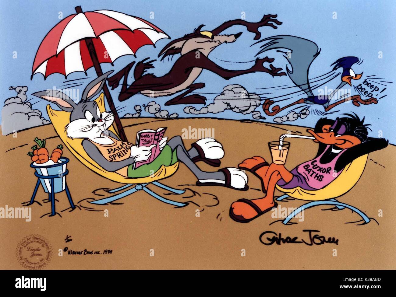 La WARNER BROTHERS animazione caratteri Bugs Bunny, WYLIE E COYOTE, Road Runner e Daffy Duck Foto Stock
