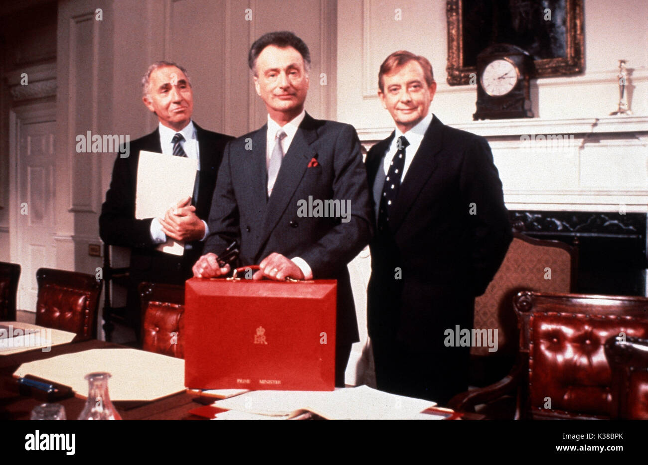 Sì, PRIMINISTER NIGEL BIANCOSPINO, PAUL EDDINGTON E DEREK FOWLDS SI PREGA DI BBC DI CREDITO Foto Stock