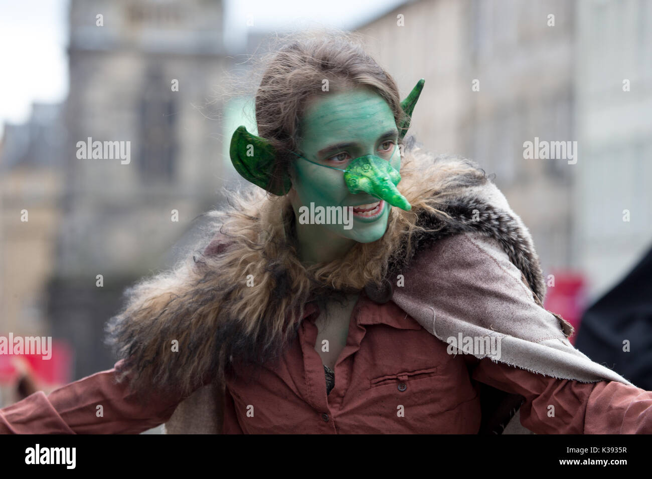 Un goblin animatore di bambini da Gobland al Edinburgh Festival Fringe Foto Stock