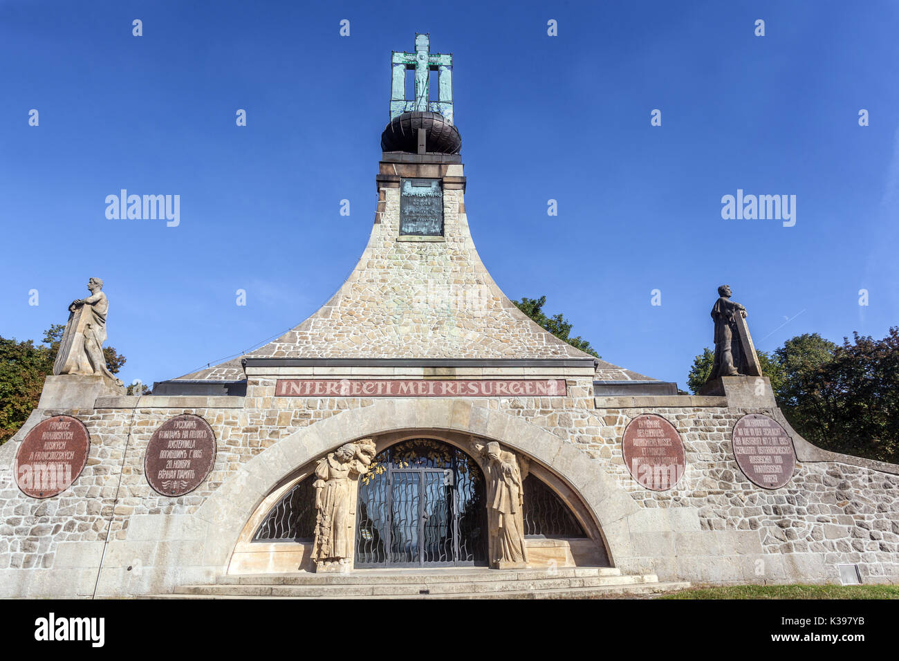 Il tumulo di pace ( Mohyla miru ) a Pratecky kopec hill ai caduti nella battaglia di Austerlitz. Campo di battaglia di Austerlitz Repubblica Ceca Foto Stock