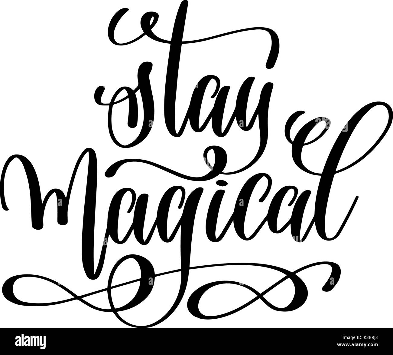 Soggiorno magico - bianco e nero scritte a mano iscrizione Illustrazione Vettoriale