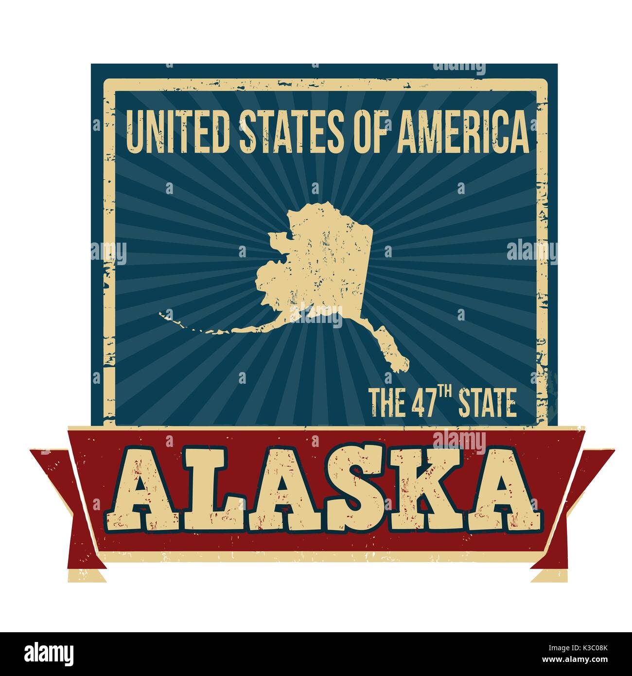 Grunge timbro di gomma con il nome e la mappa di Alaska, illustrazione vettoriale Illustrazione Vettoriale