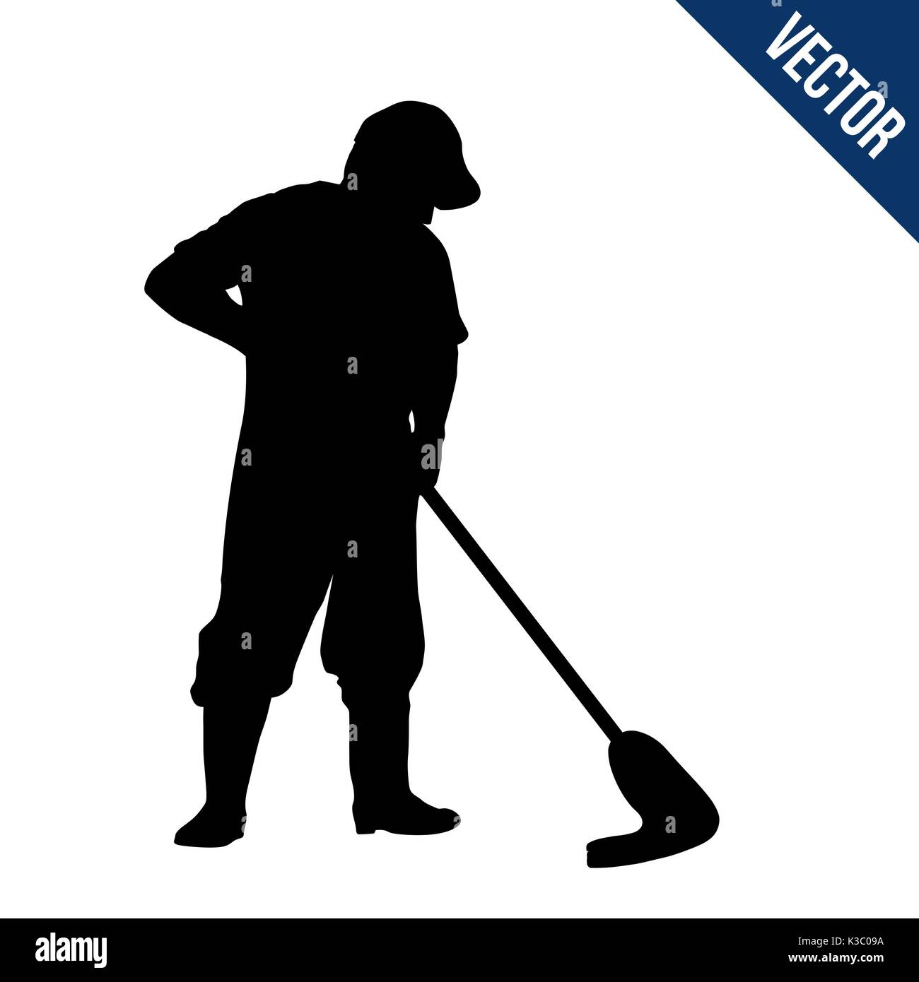Silhouette uomo spandimento del pavimento bagnato su sfondo bianco, illustrazione vettoriale Illustrazione Vettoriale