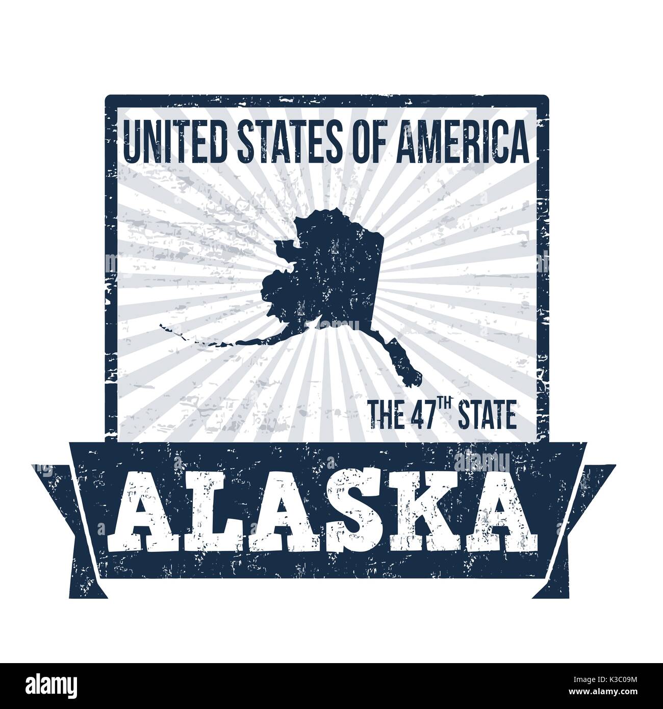 Grunge timbro di gomma con il nome e la mappa di Alaska, illustrazione vettoriale Illustrazione Vettoriale