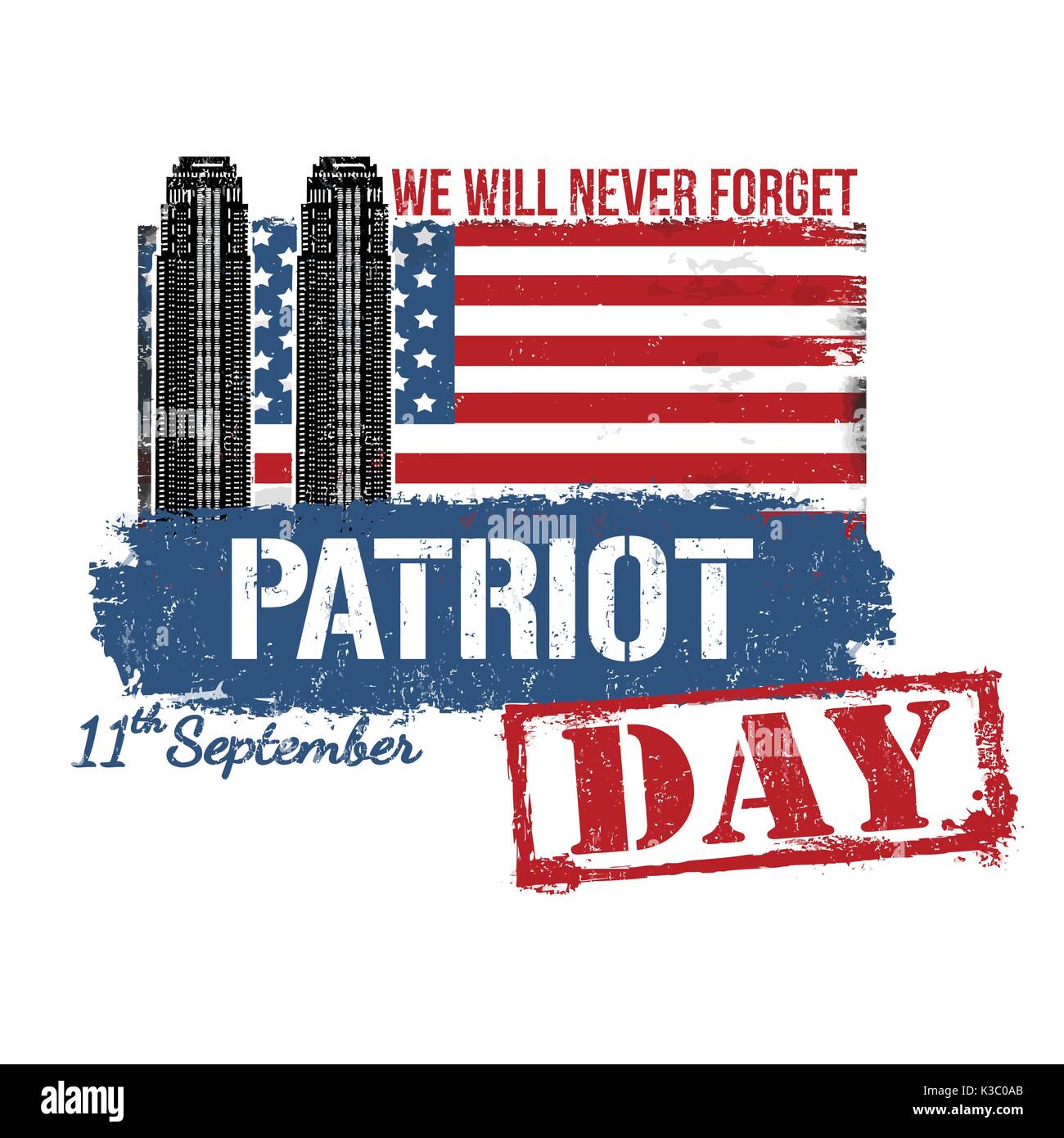Patriot day poster o scheda su sfondo bianco, illustrazione vettoriale Illustrazione Vettoriale