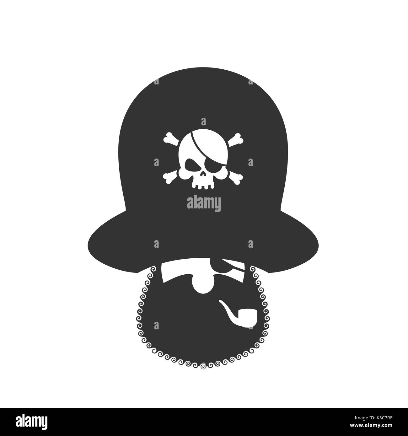 Icona del pirata. occhio patch e tubo di fumo. filibuster cap. ossa e il cranio. testa corsair barba nera. Illustrazione Vettoriale