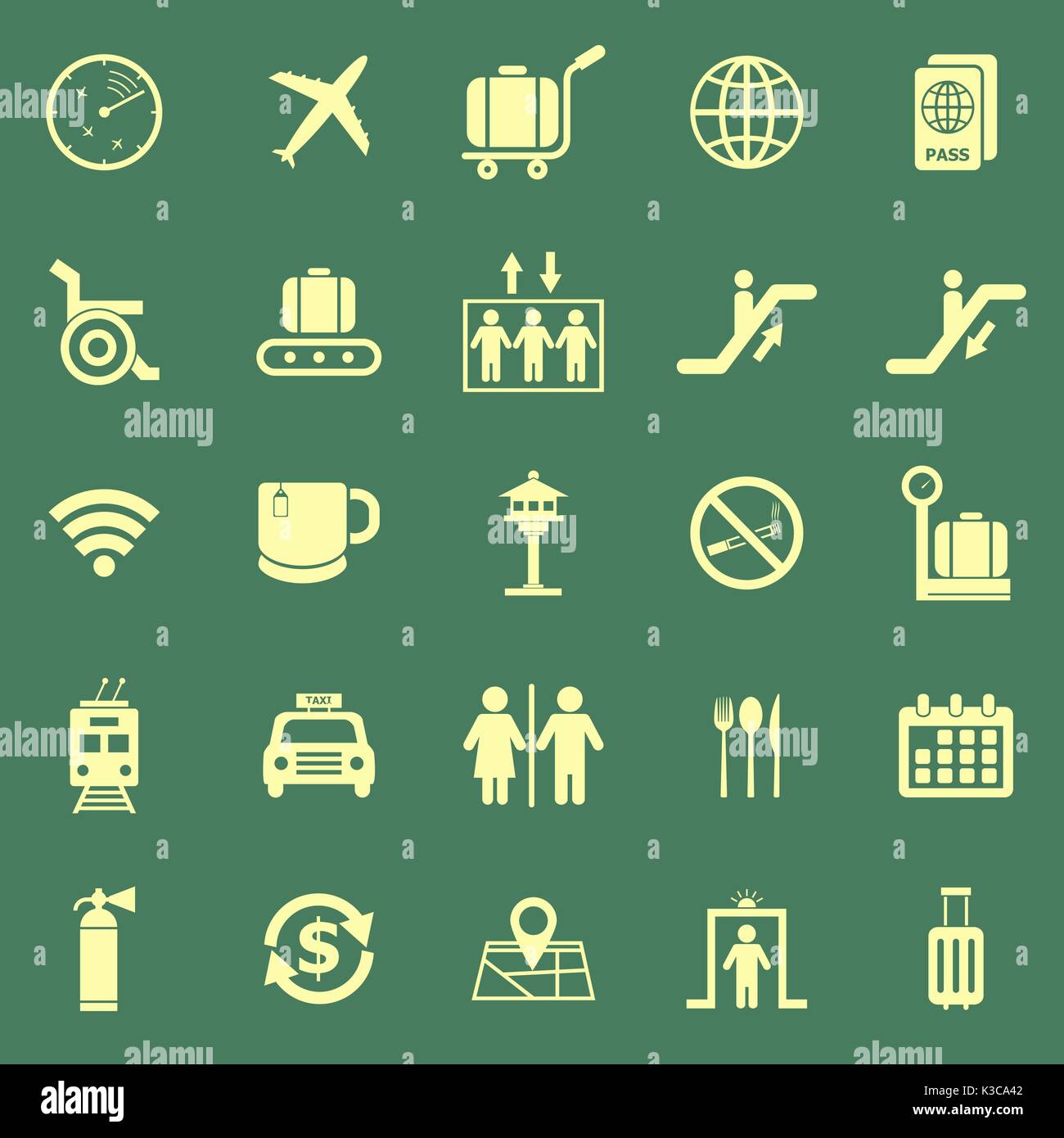 Aeroporto di icone a colori su sfondo verde, vettore di stock Illustrazione Vettoriale