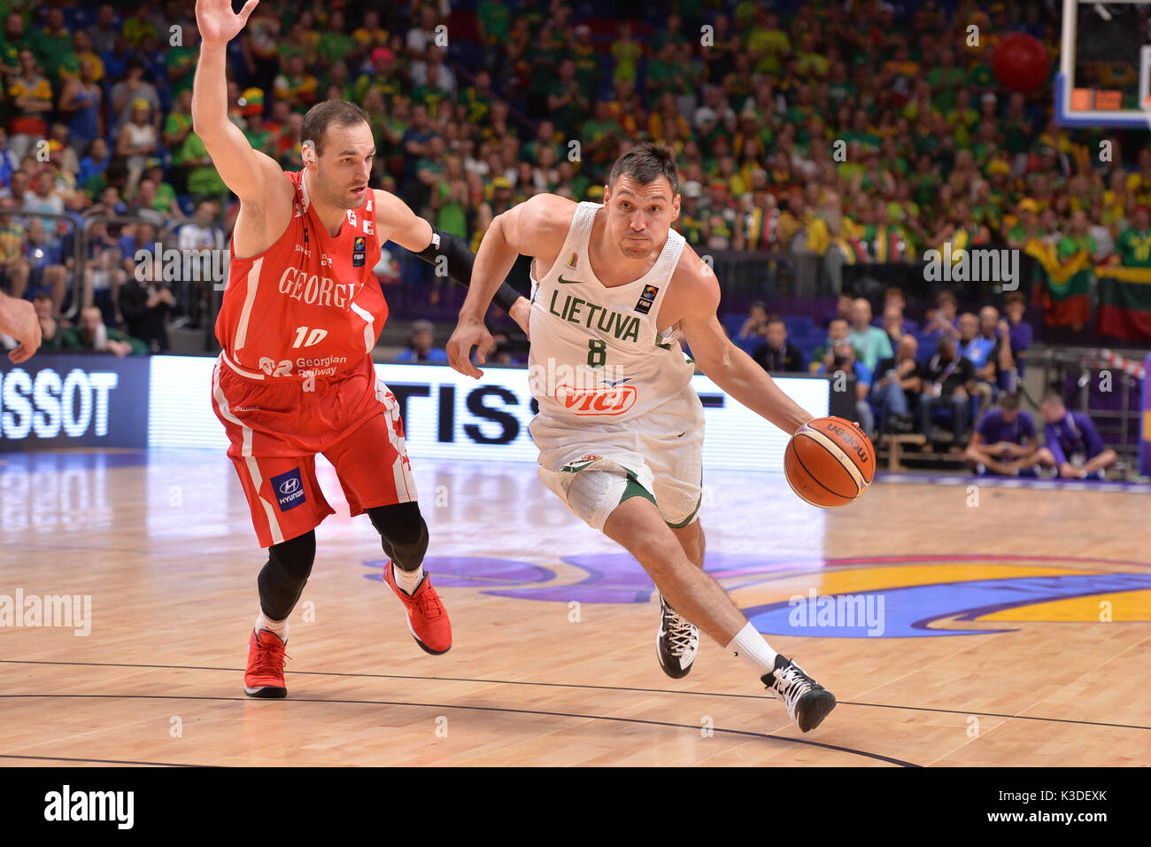 Telaviv, Israele. 31 Agosto, 2017. Jonas Maciulis della Lituania durante il EruroBasket gruppo B, una corrispondenza tra la Lituania vs Georgia, Telaviv 31/08/2017 Credit: Michele Longo/Pacific Press/Alamy Live News Foto Stock