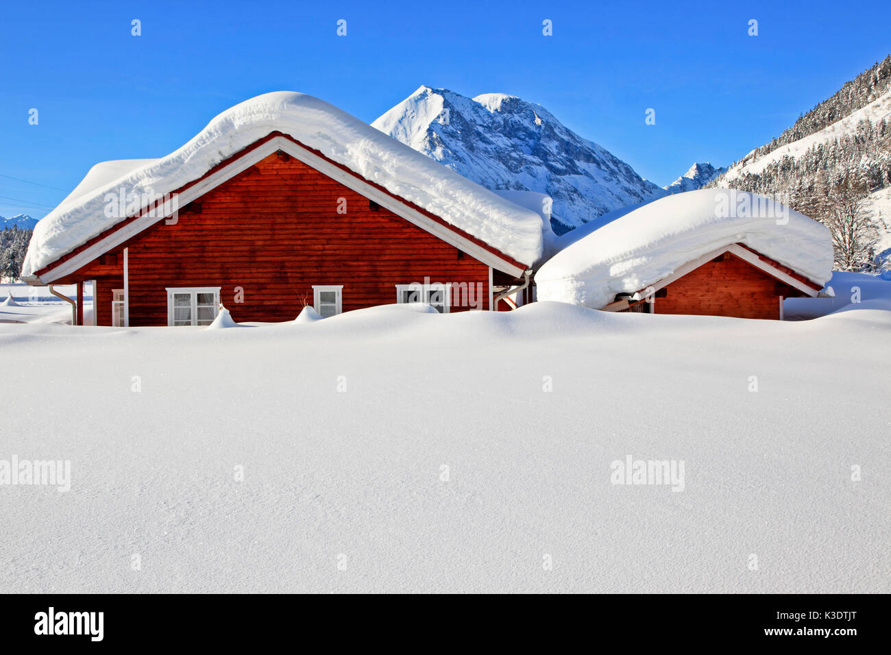 Austria, Tirolo, Leutasch, Leutaschtal (valle), lane, Hohe Munde (montagna), Foto Stock