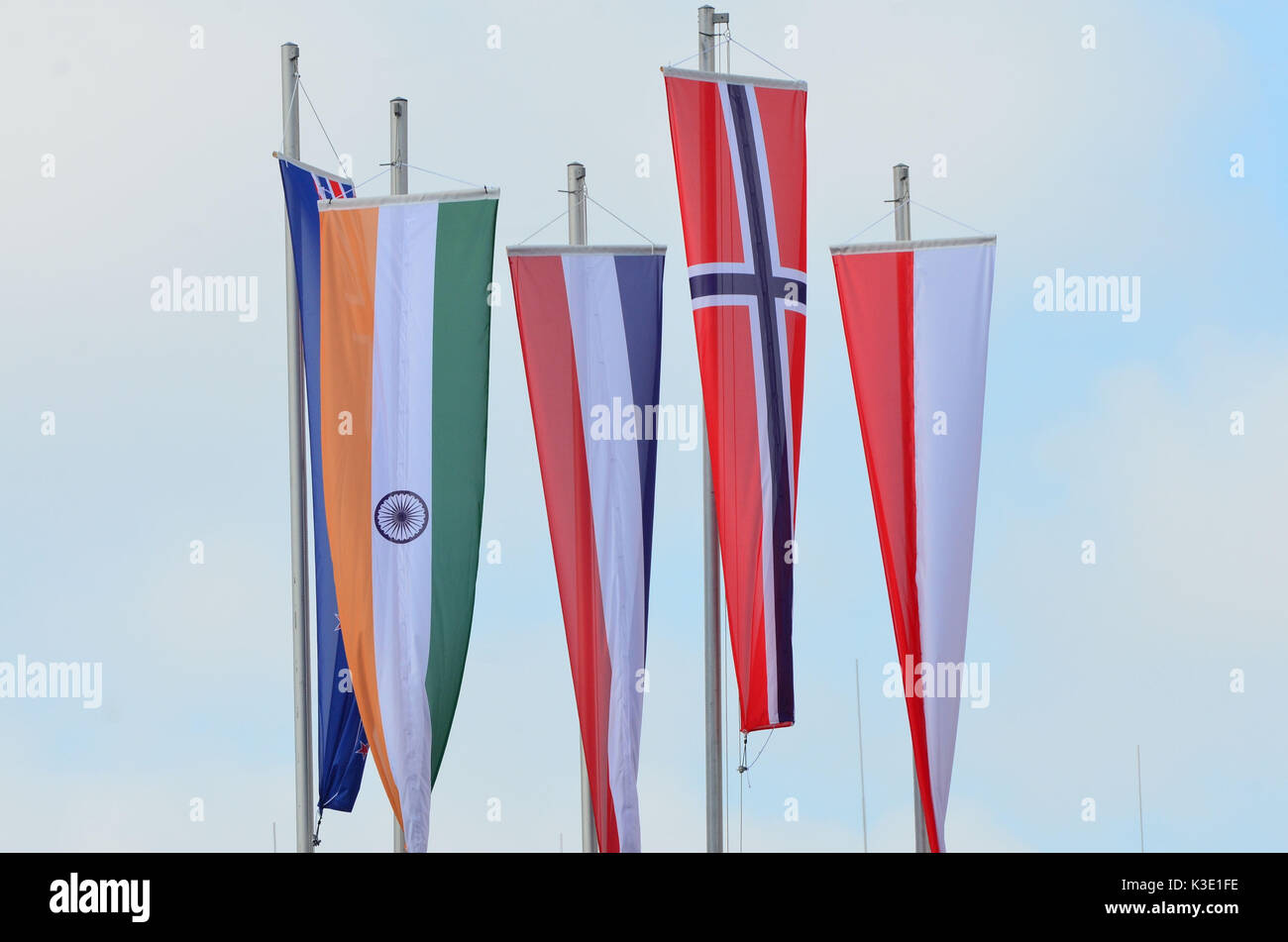 Ã-sterreich, Steiermark, Schladming, Skiweltmeisterschaft, Skistadion, Nationalflaggen, Foto Stock