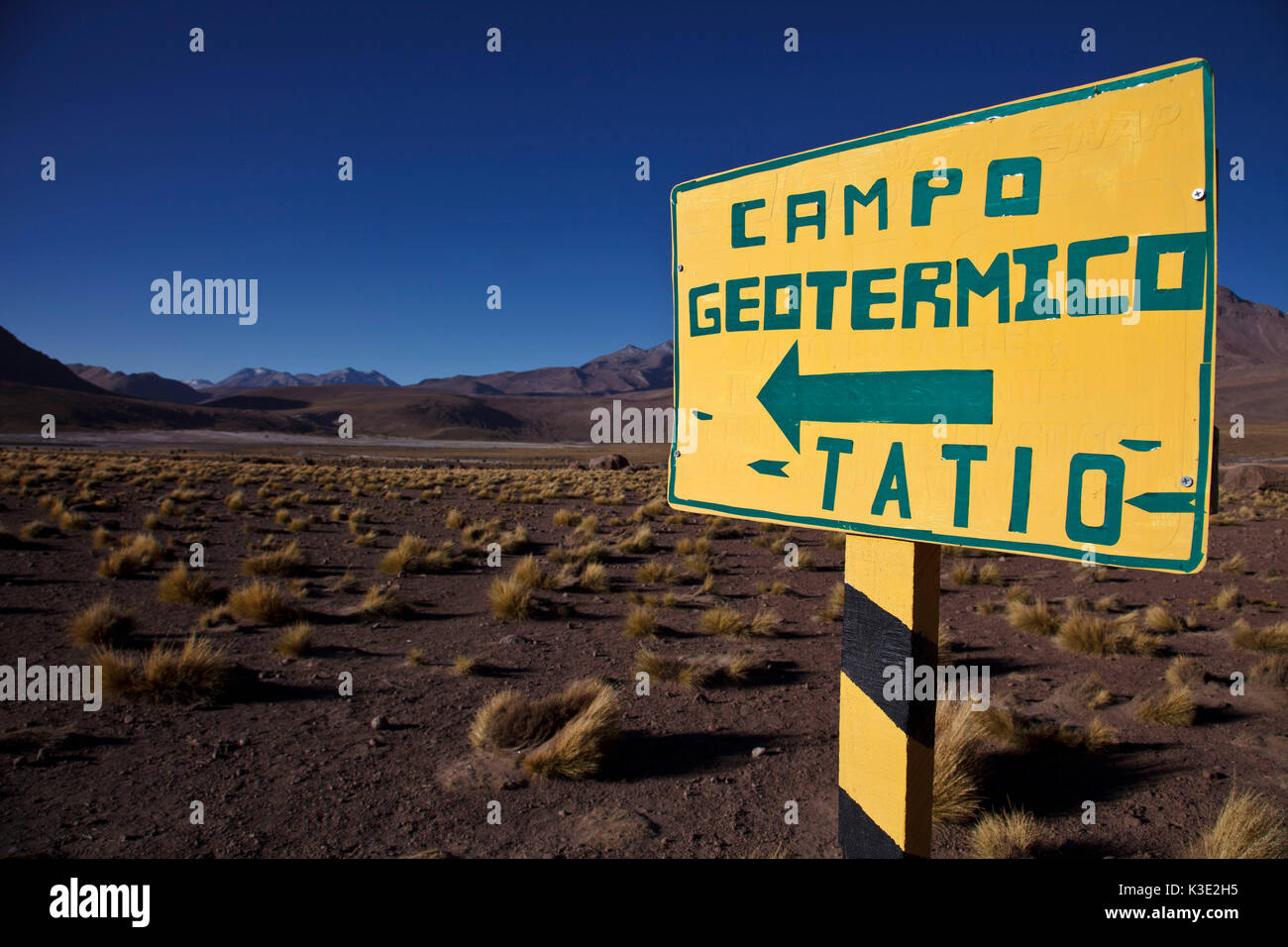 Il Cile, Geysir campo El Tatio, segno, Foto Stock