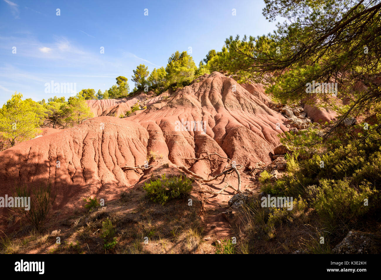 Scogliera di argilla in Provenza vicino a vigneti, Puyloubier, nel sud della Francia Foto Stock