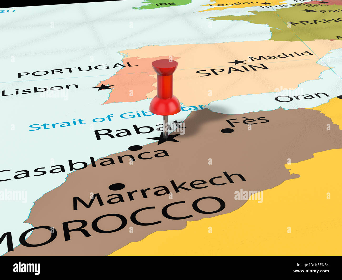 La puntina su Rabat mappa dello sfondo. 3d'illustrazione. Foto Stock