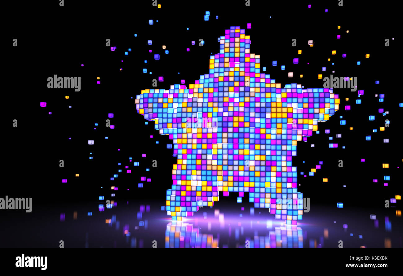 Star costituito da pixel incandescente. 3D illustrazione Foto Stock
