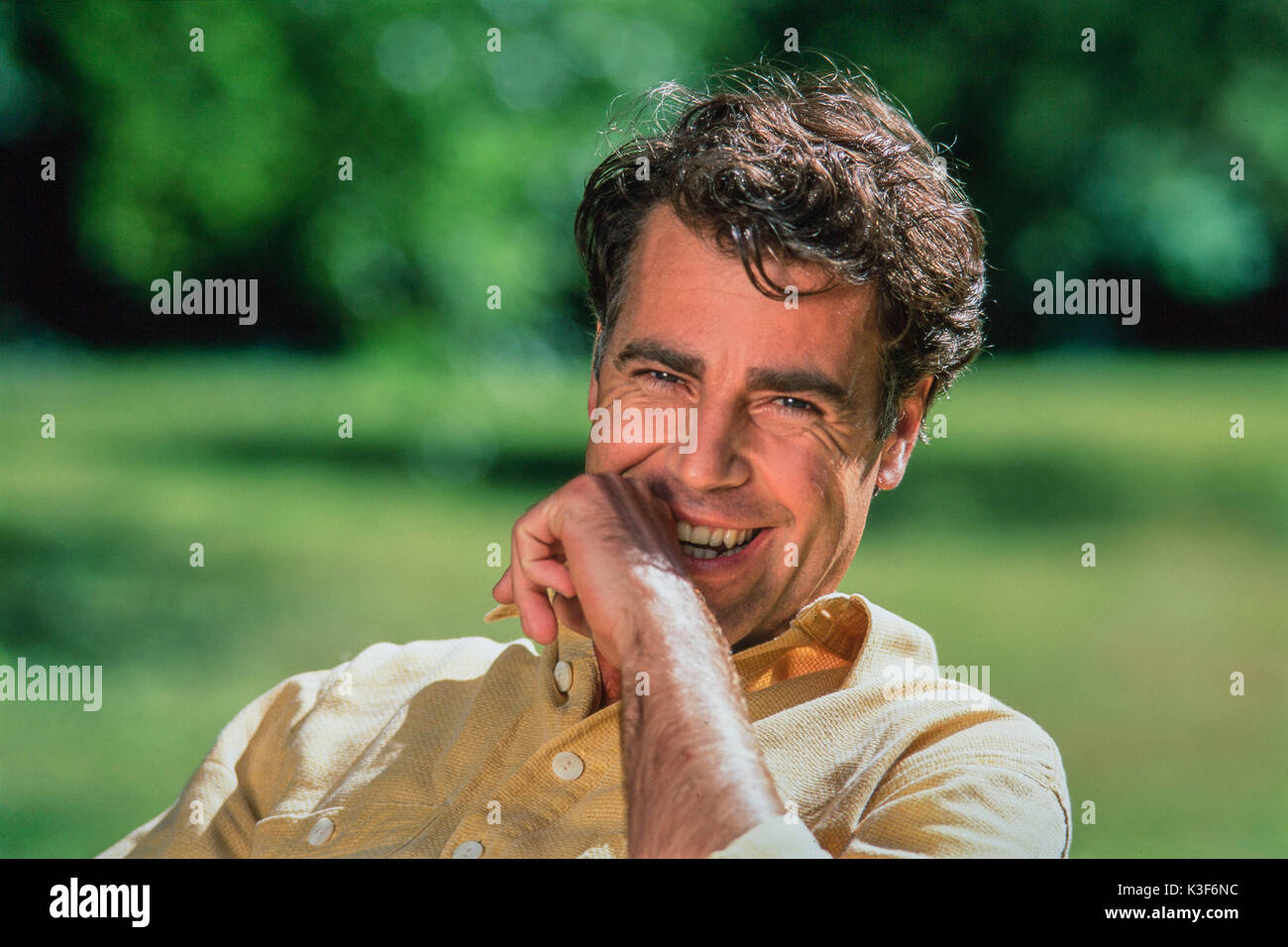 Ritratto di laughing man nel medioevo Foto Stock