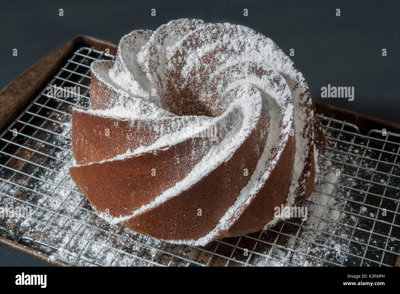 La vaniglia Bundt Cake spolverati con zucchero a velo Foto Stock