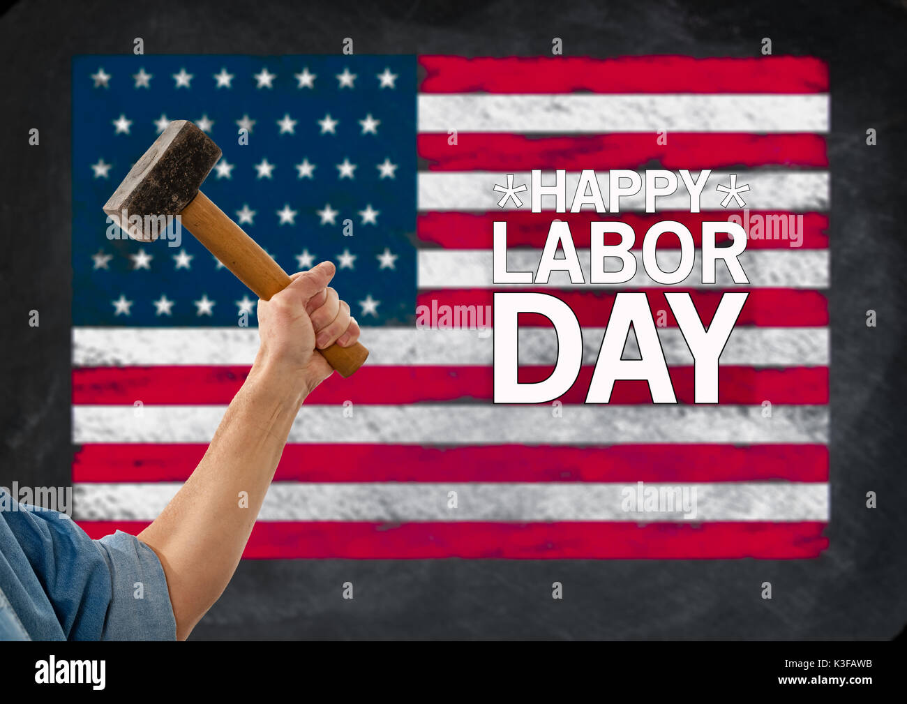 Felice Giornata del Lavoro lo sfondo con un martello Foto Stock