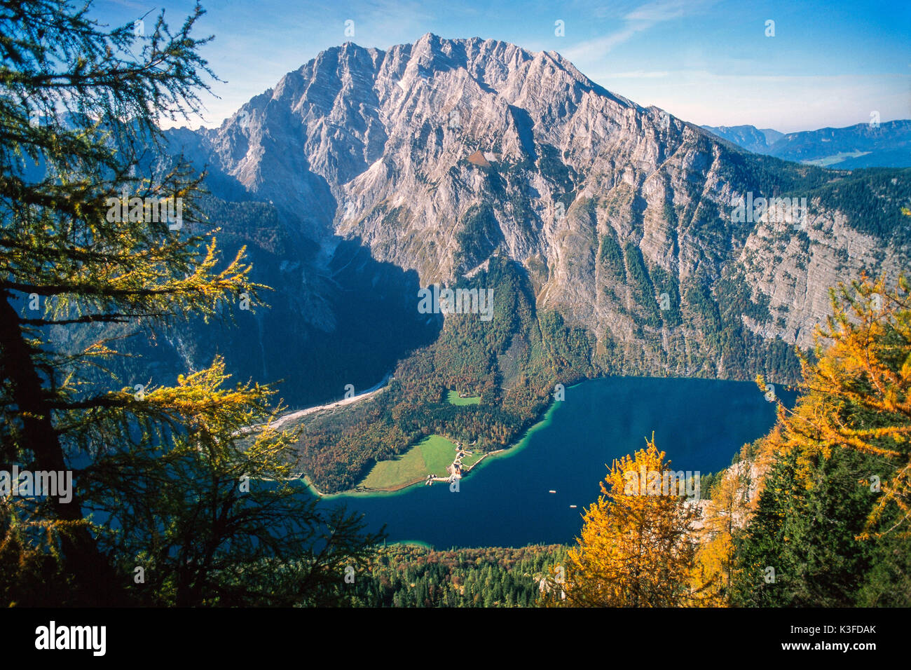Vista sul Königssee e il massiccio del Watzmann, Bavaria Foto Stock