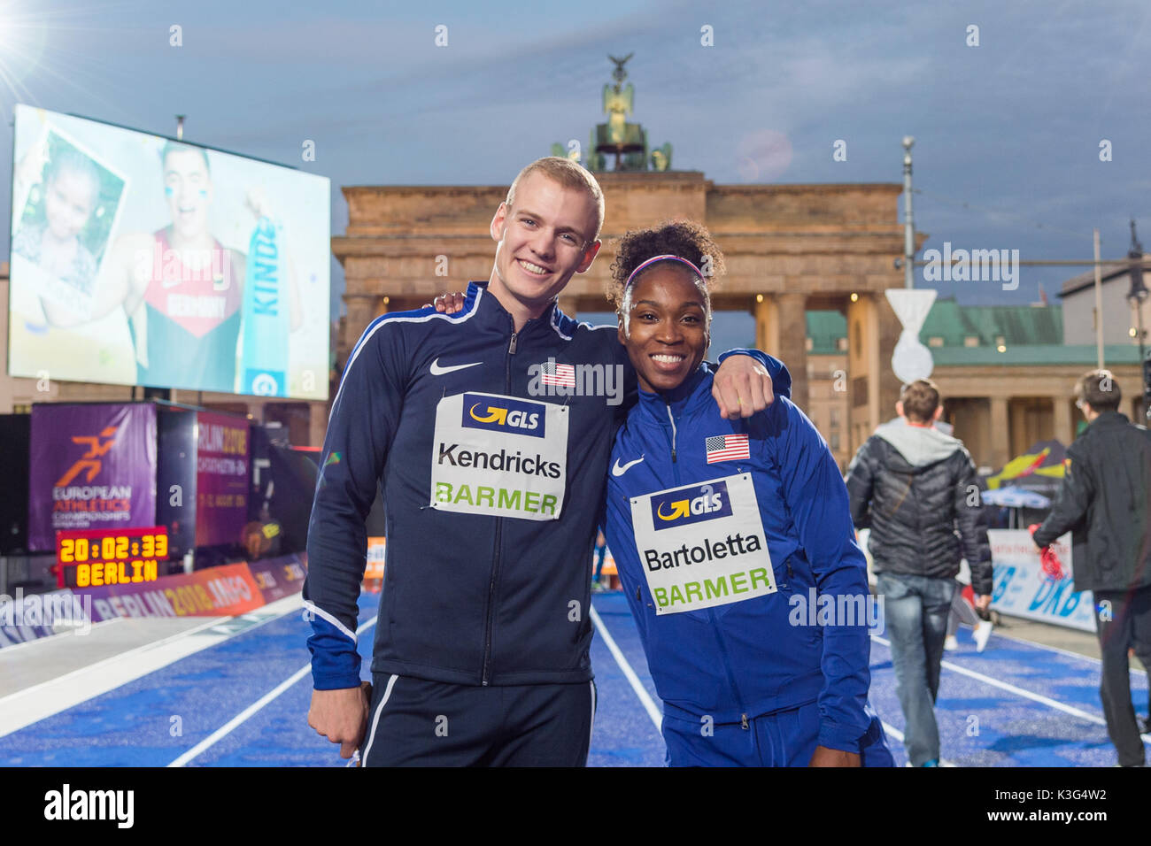 Berlino, Germania. 02Sep, 2017. Sam Kendricks e Tianna Bartoletta dal team USA, GER, 02.09.2017, Credit: Uwe Koch/Alamy Live News Foto Stock