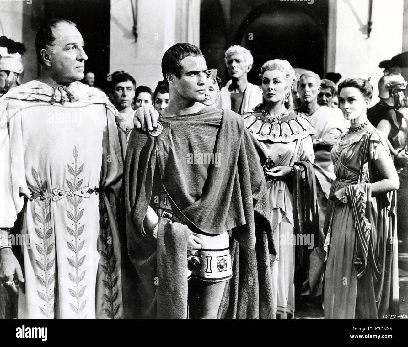 JULIUS CAESAR LOUIS CALHERN come Giulio Cesare, Marlon Brando come Marc Antony, ALAN NAPIER come Cicerone, GREER GARSON come Calpurnia, Deborah Kerr come Portia Foto Stock