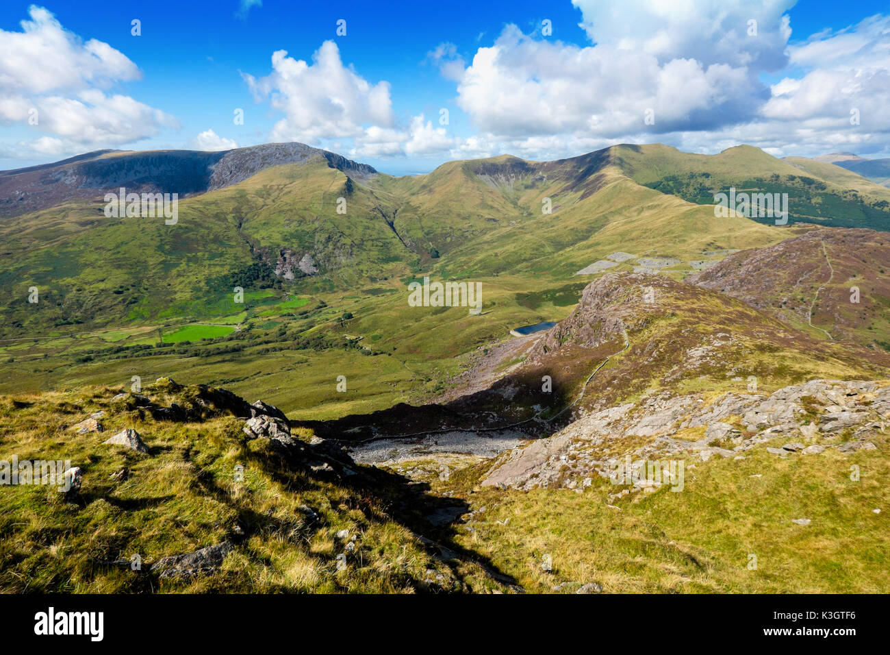 La Cresta Nantle, Snowdonia visto da Moel Lefn a sud. Snowdonia, Galles del Nord, Regno Unito Foto Stock