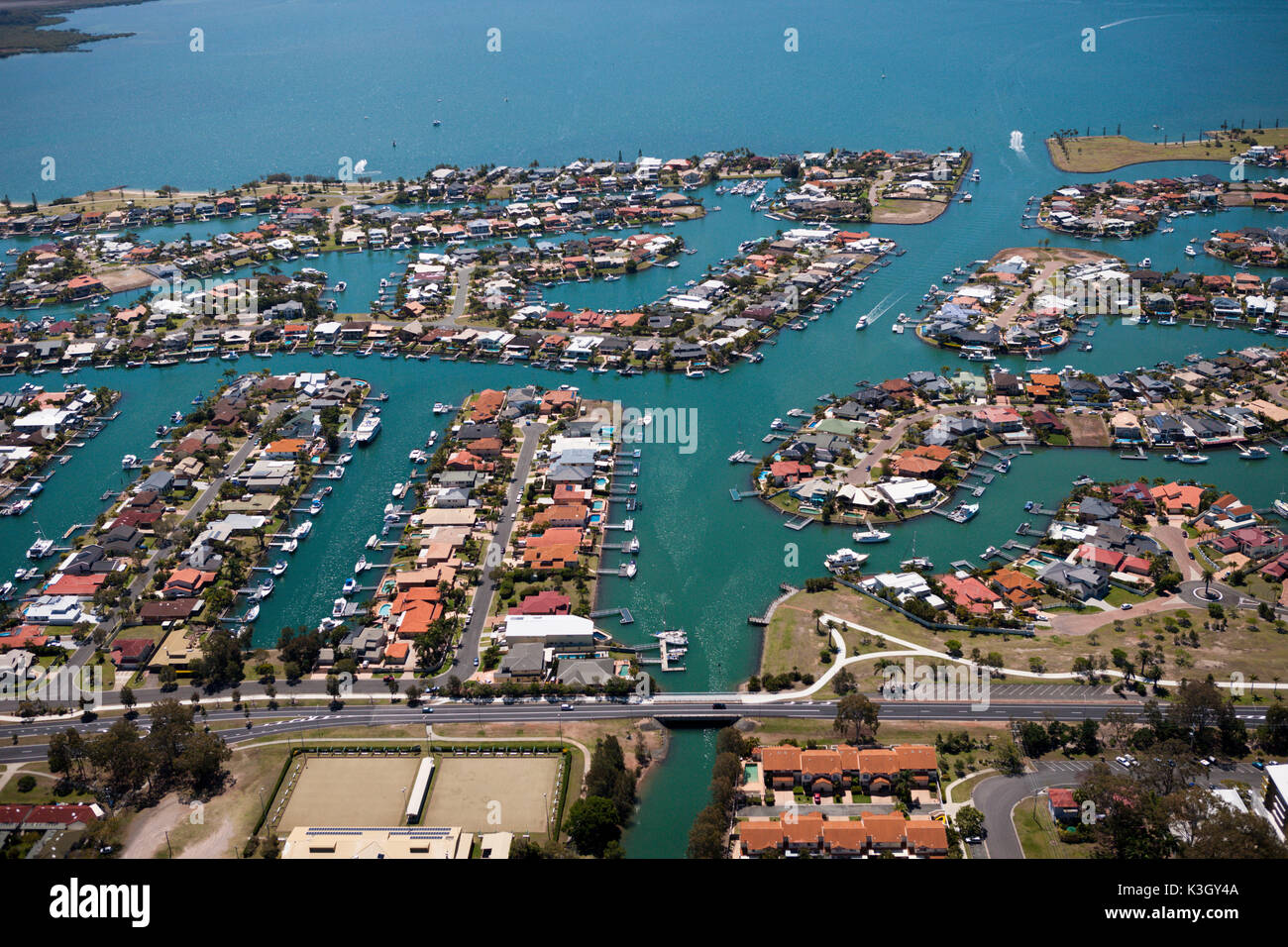 Vista aerea di Raby Bay, Cleveland, Brisbane, Australia Foto Stock