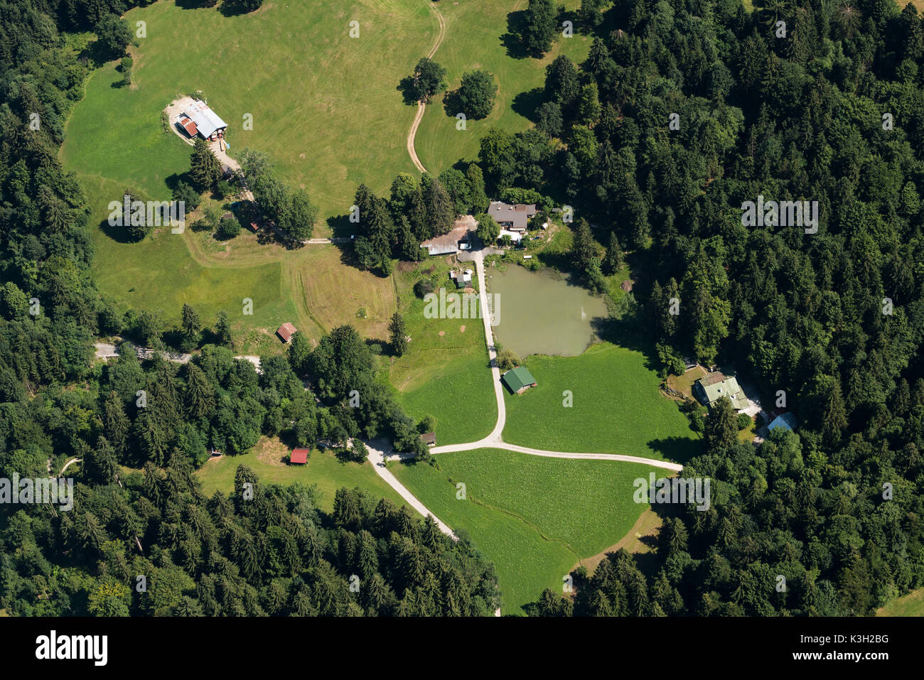 Kochelberg, Kochelbergalm, Hausberg, fotografia aerea, in Germania, in Baviera, Baviera, alpi bavaresi, Werdenfelser Land, Garmisch-Partenkirchen Foto Stock