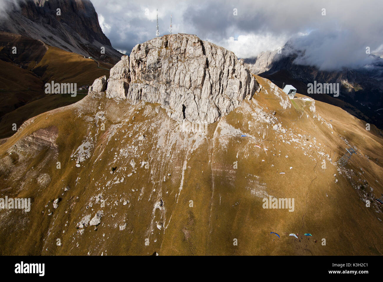 Col Rodella, Dolomiti, funivia, Fassatal, fotografia aerea, Trentino, Italia Foto Stock