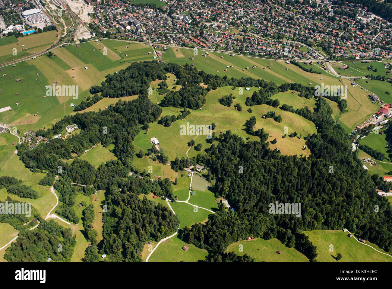 Kochelberg, Kochelbergalm, Garmisch-Partenkirchen, Hausberg, fotografia aerea, in Germania, in Baviera, Baviera, alpi bavaresi, Werdenfelser Land Foto Stock