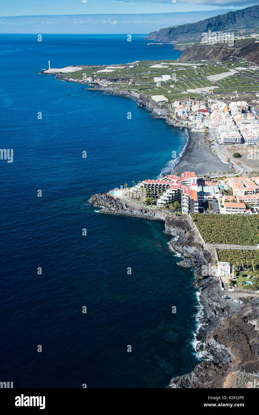 Puerto de Naos, costa atlantica, La Bombilla, fotografia aerea, isola di La Palma, Canarie, Spagna Foto Stock