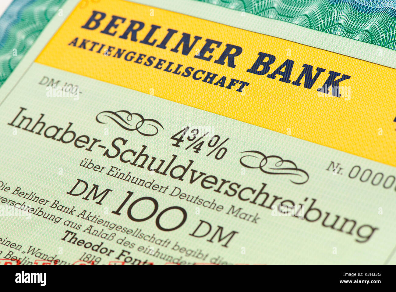 Obbligazioni al portatore della banca di Berlino Foto Stock