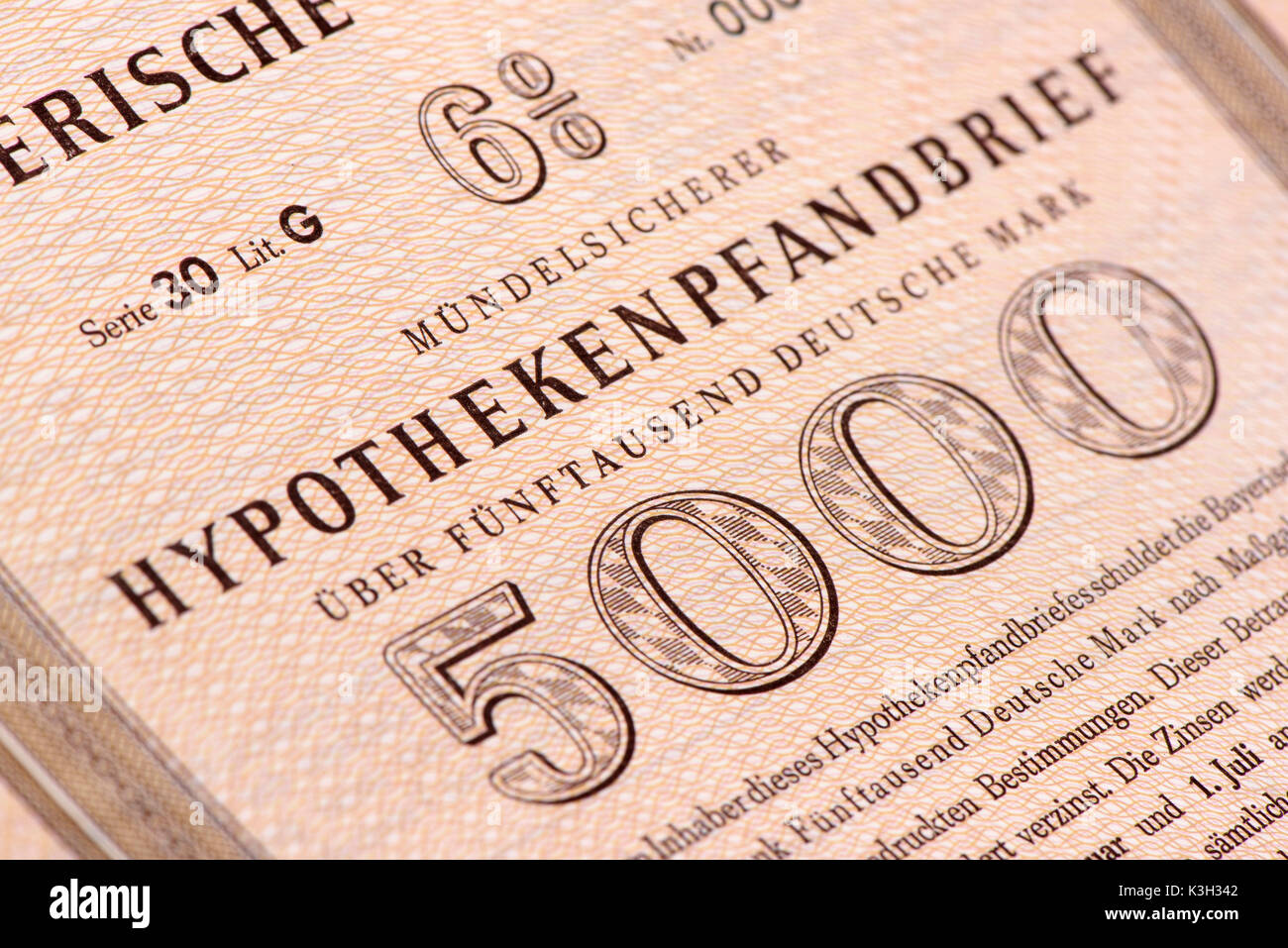 Mortgage bond della Bayerische Vereinsbank più di 5000 DM Foto Stock