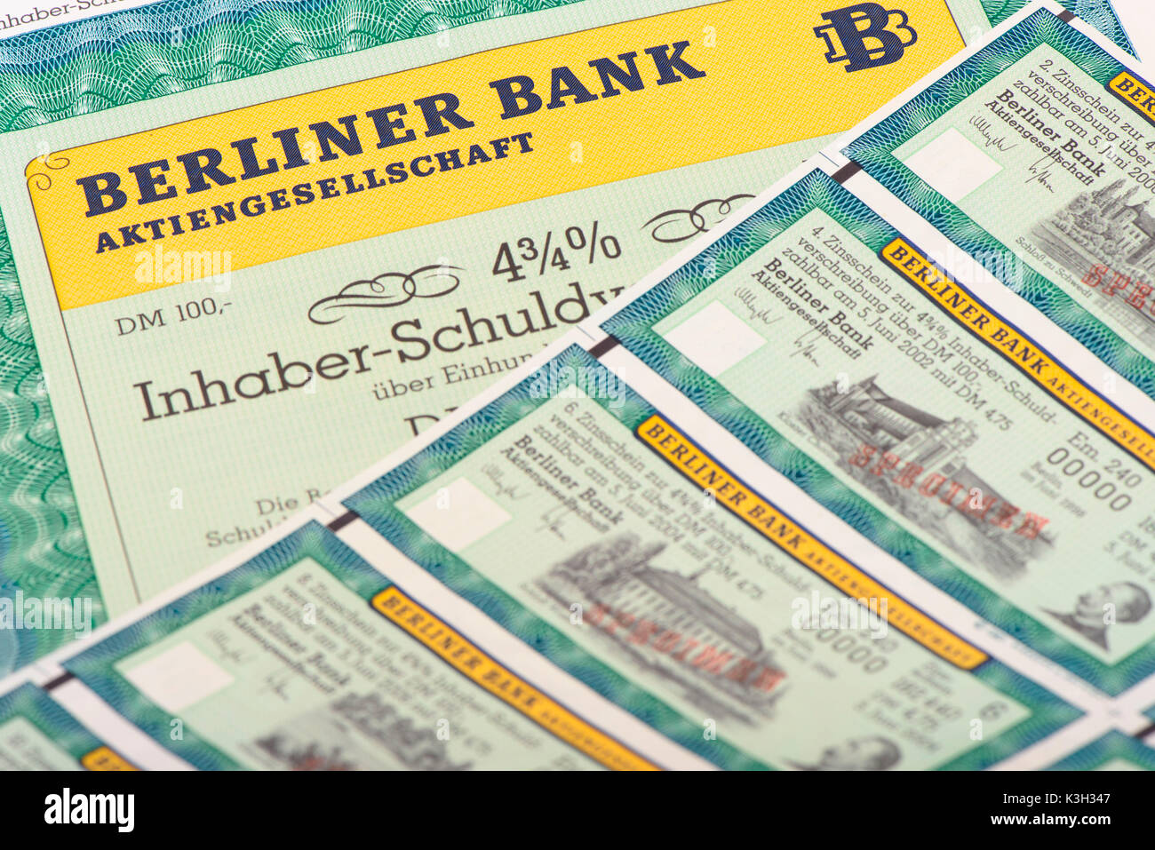 Obbligazioni al portatore della Berliner Bank Foto Stock