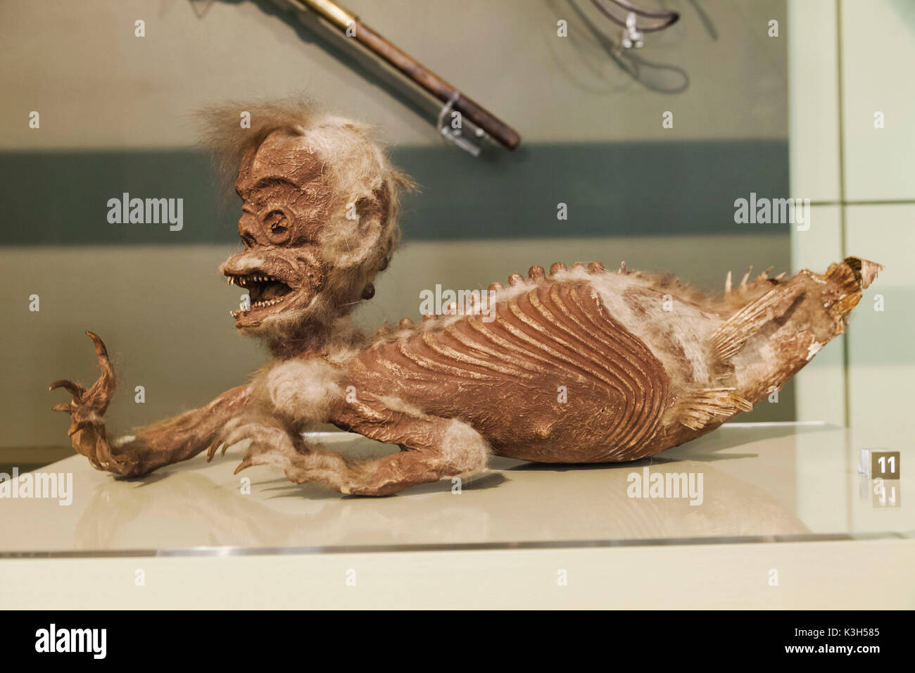 Inghilterra, London, Kensington, il Museo della Scienza, presentano un olandese Merman falso Foto Stock