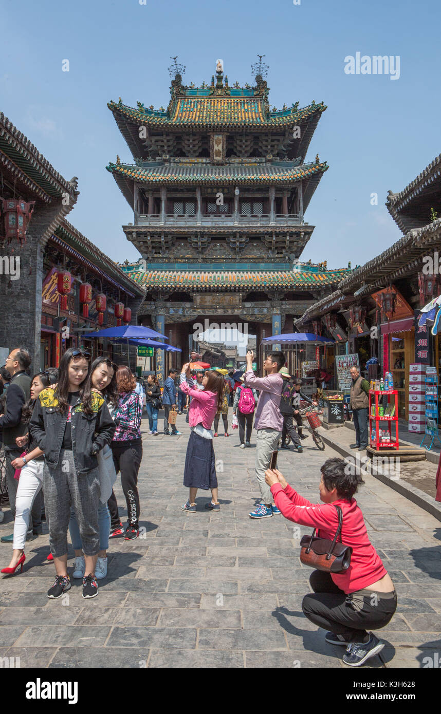 La Cina, nella provincia di Shanxi, città di Pingyao (W.H.), South Street, Torre del mercato Foto Stock