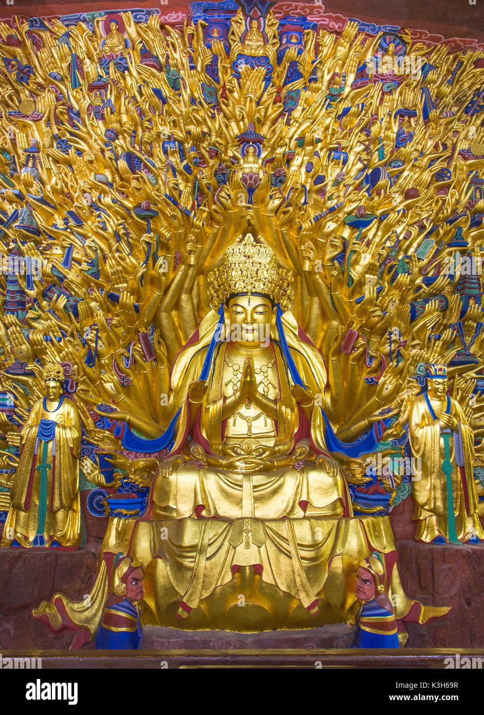 Cina, Chongqin provincia, Dazu grotte buddista (W.H.), dea della misericordia, Guanyin o Avalokiteshvara Foto Stock