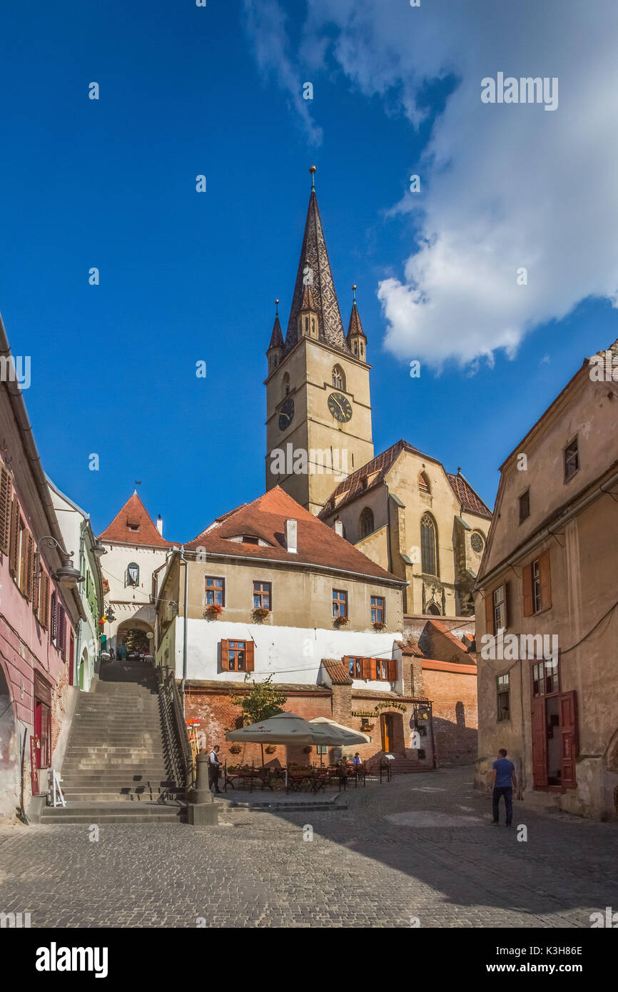 La Romania, Sibiu Città, Cattedrale Evangelica Tower Foto Stock