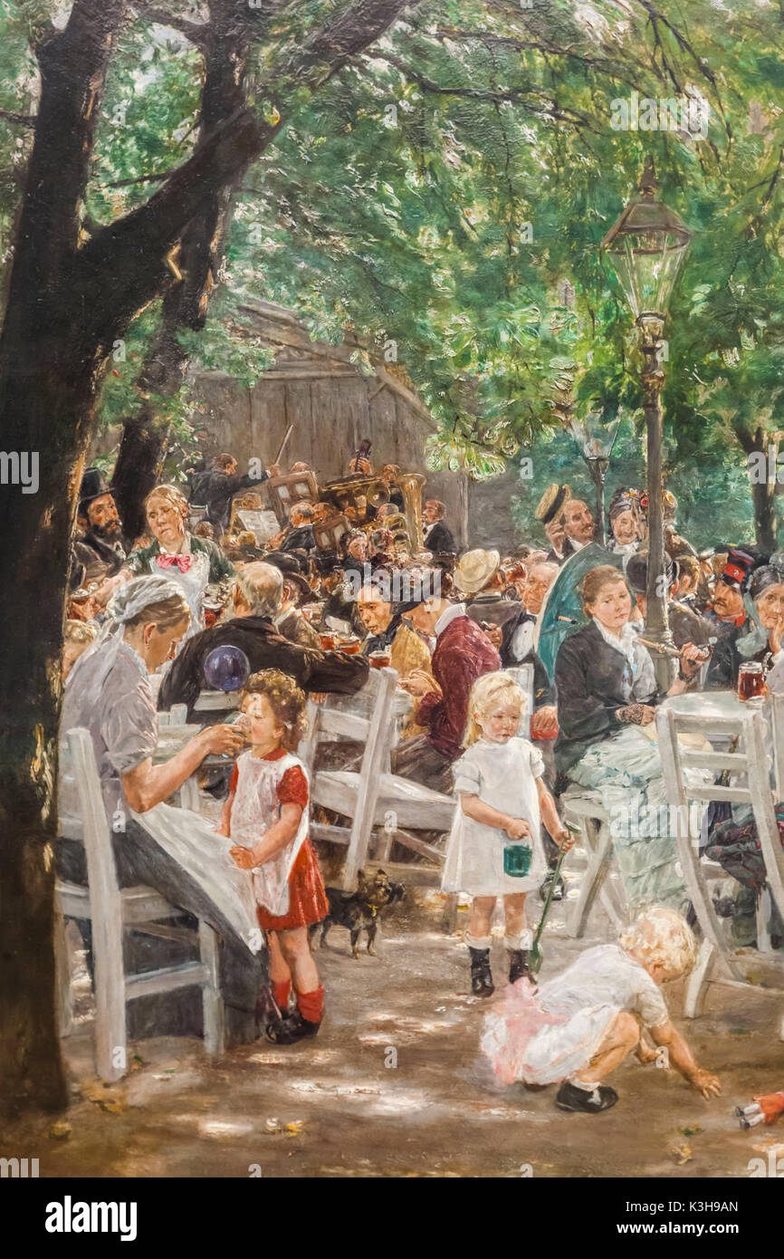In Germania, in Baviera, Monaco di Baviera, il nuovo Museo Pinacoteca (Neue Pinakothek), Pittura intitolato "unich Beer Garden" (Munchner Biergarten) da Max Liebermann datata 1884 Foto Stock