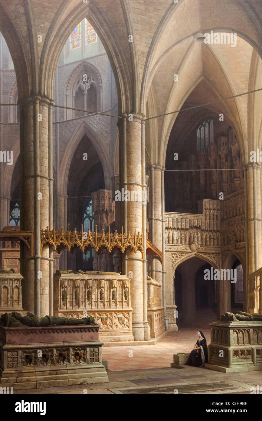 In Germania, in Baviera, Monaco di Baviera, il nuovo Museo Pinacoteca (Neue Pinakothek), Pittura intitolata 'Il coro di Westminster Abbey' (Im Chor der Abbazia di Westminster a Londra) da Max Emanuel Ainmiller datata 1849 Foto Stock