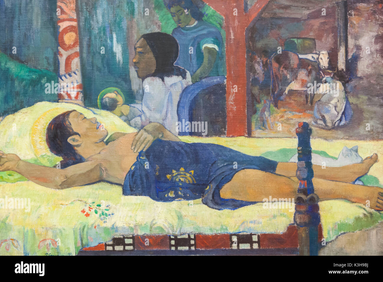In Germania, in Baviera, Monaco di Baviera, il nuovo Museo Pinacoteca (Neue Pinakothek), Pittura intitolata 'L'Birth-Te manari no atua' (Die Geburt-Te tamari no atua) da Paul Gauguin datata 1896 Foto Stock