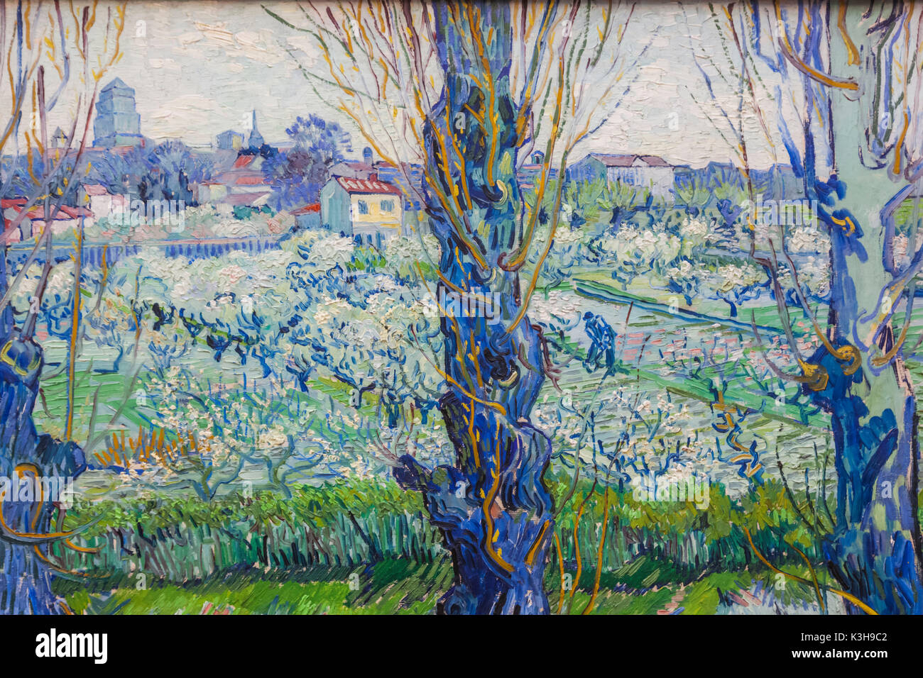 In Germania, in Baviera, Monaco di Baviera, il nuovo Museo Pinacoteca (Neue Pinakothek), Pittura intitolata 'Vista' di Arles (Blick auf Arles) di Vincent van Gogh datato 1889 Foto Stock