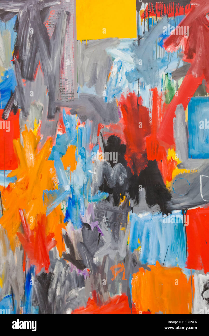 In Germania, in Baviera, Monaco di Baviera, la Pinakothek Museo di Arte Moderna (Pinakothek der Moderne), Pittura intitolata 'arrivare/partire' da Jasper Johns datata 1963 Foto Stock