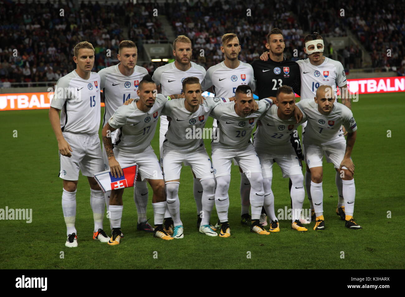 Trnava, Slovacchia, 1. Settembre 2017. Slovacchia - undici di partenza prima del 2018 FIFA World Cup Match di qualificazione tra la Slovacchia e la Slovenia. Foto Stock