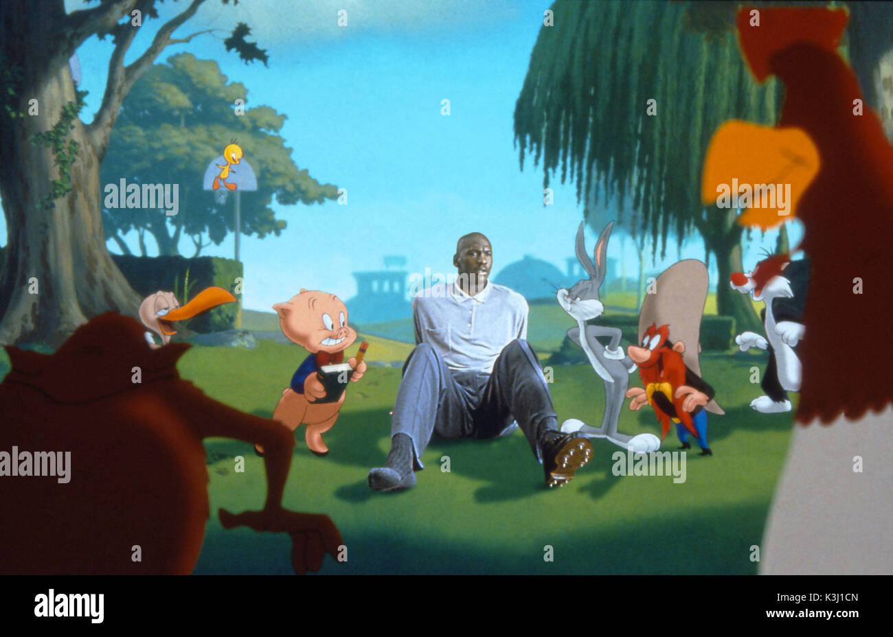 SPACE JAM TAZMANIAN DEVIL, [|?], Tweety Bird, Porky Pig, Michael Jordan, Bugs Bunny Yosemite Sam, Silvestro, sirena antinebbia livorno Foto Stock