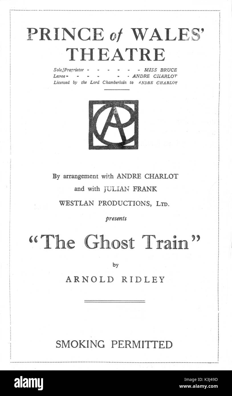 Teatro - il treno fantasma di Arnold Ridley Prince of Wales Theatre, Londra 1926 Foto Stock