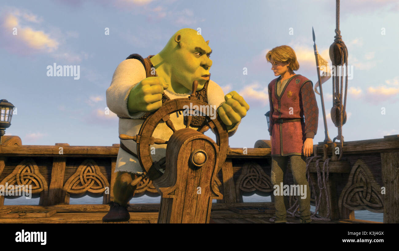 Shrek fornisce istruzioni in marinaio per Fiona?s 16-anno-vecchio underachiever cugino Artie (Justin Timberlake)?altrimenti noto come Arthur Pendragon, uno studente presso la Accademia Worcestershire che è filettato per una posizione reale nel lontano lontano?in DreamWorks? SHREK terzo, che deve essere rilasciato da Paramount Pictures nel maggio 2007. DreamWorks Animation S.K.G. Presenta un PDI/DreamWorks Produzione, ?Shrek terzo. Foto Stock