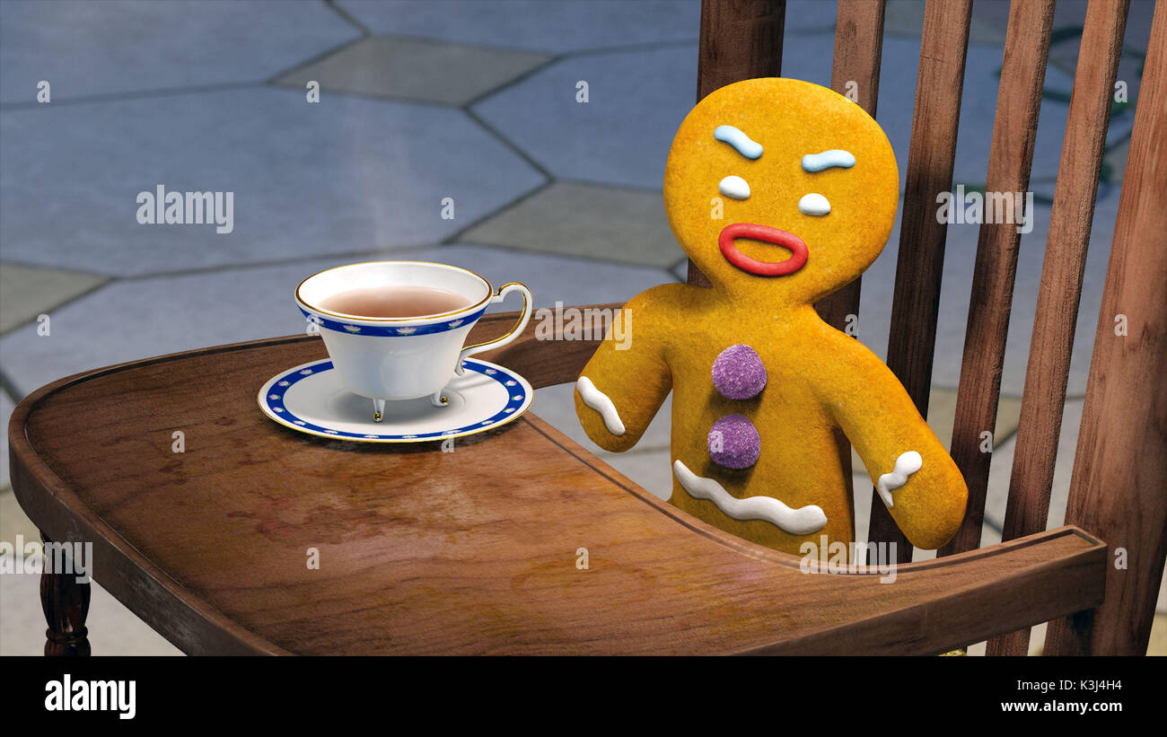 Gingy dimostra di essere un duro biscotto mentre affronta una serie di domande in DreamWorks? SHREK IL TERZO, pubblicato dalla Paramount Pictures nel maggio 2007. DreamWorks Animation S.K.G. presenta una produzione PDI/DreamWorks, "Shrek the Third". Diretto da Chris Miller, il film presenta i talenti vocali di Mike Myers, Eddie Murphy, Cameron Diaz, Antonio Banderas, Rupert Everett, Justin Timberlake, Julie Andrews, John Cleese, Eric Idle, Cheri Oteri, Amy Poehler, Maya Rudolph, Amy Sedaris, John Krasinski e Ian McShane. La storia è di Andrew Adamson. La sceneggiatura è di Jeffrey Price & P. Foto Stock